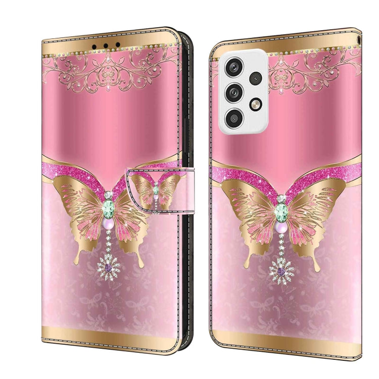 For Samsung Galaxy A23 5G Crystal 3D Shockproof Protective Leather Phone Case(Pink Bottom Butterfly)