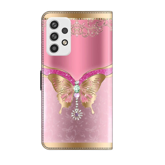 For Samsung Galaxy A23 5G Crystal 3D Shockproof Protective Leather Phone Case(Pink Bottom Butterfly)