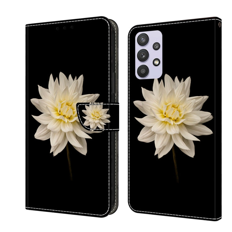 For Samsung Galaxy A32 5G Crystal 3D Shockproof Protective Leather Phone Case(White Flower)