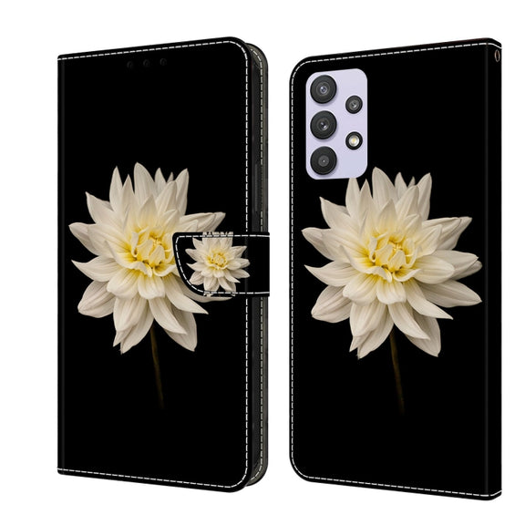 For Samsung Galaxy A32 5G Crystal 3D Shockproof Protective Leather Phone Case(White Flower)