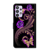 For Samsung Galaxy A32 5G Crystal 3D Shockproof Protective Leather Phone Case(Purple Flower Butterfly)