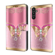 For Samsung Galaxy A34 5G Crystal 3D Shockproof Protective Leather Phone Case(Pink Bottom Butterfly)