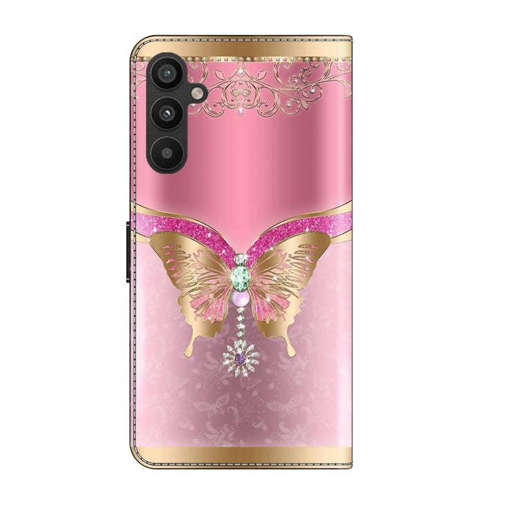 For Samsung Galaxy A34 5G Crystal 3D Shockproof Protective Leather Phone Case(Pink Bottom Butterfly)