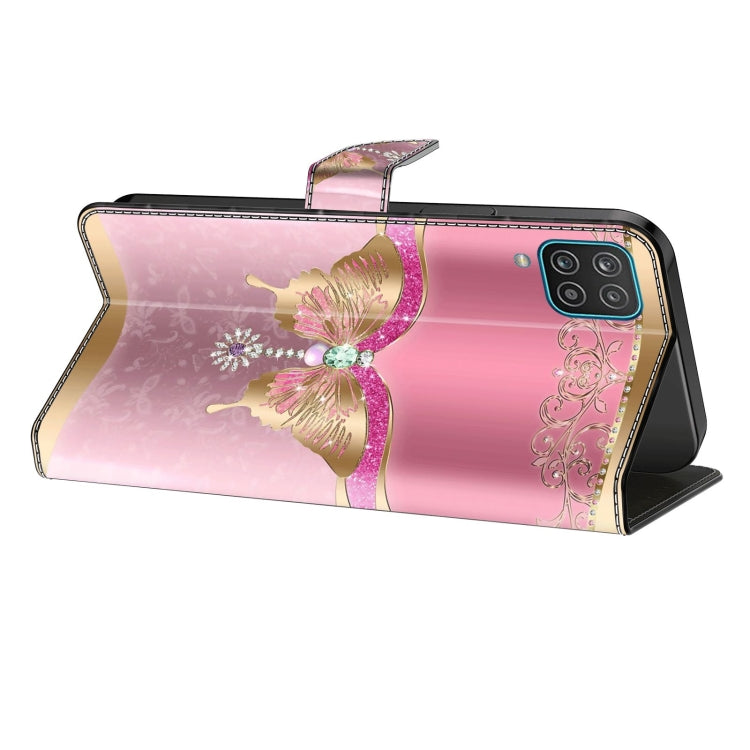 For Samsung Galaxy A34 5G Crystal 3D Shockproof Protective Leather Phone Case(Pink Bottom Butterfly)