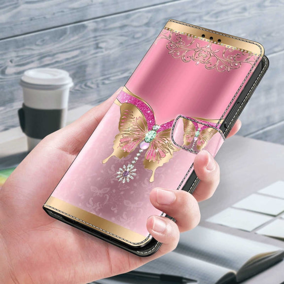 For Samsung Galaxy A34 5G Crystal 3D Shockproof Protective Leather Phone Case(Pink Bottom Butterfly)