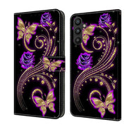 For Samsung Galaxy A34 5G Crystal 3D Shockproof Protective Leather Phone Case(Purple Flower Butterfly)