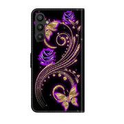 For Samsung Galaxy A34 5G Crystal 3D Shockproof Protective Leather Phone Case(Purple Flower Butterfly)
