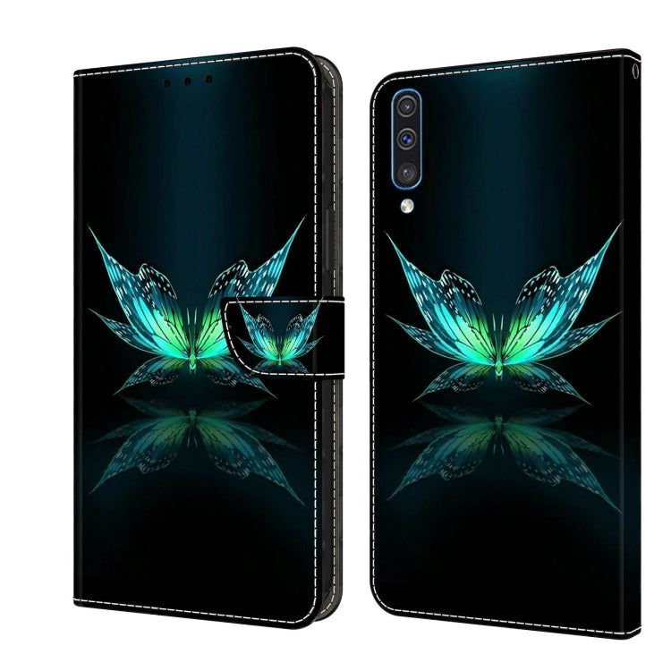 For Samsung Galaxy A50 Crystal 3D Shockproof Protective Leather Phone Case(Reflection Dutterfly)