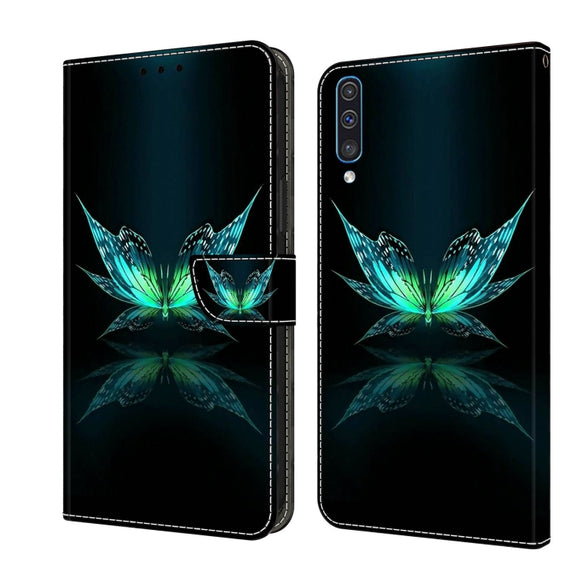 For Samsung Galaxy A50 Crystal 3D Shockproof Protective Leather Phone Case(Reflection Dutterfly)