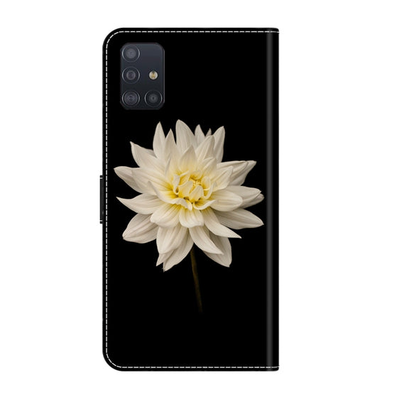 For Samsung Galaxy A51 4G Crystal 3D Shockproof Protective Leather Phone Case(White Flower)