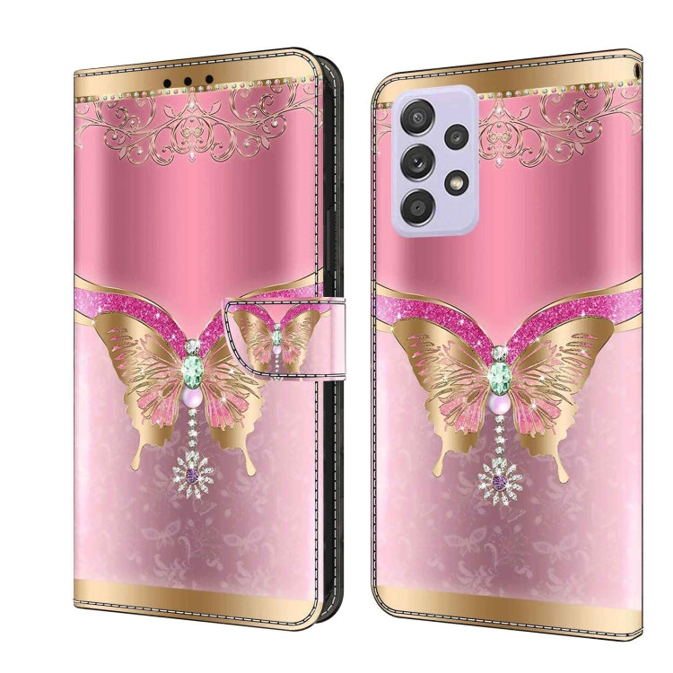 For Samsung Galaxy A52 / A52s 5G Crystal 3D Shockproof Protective Leather Phone Case(Pink Bottom Butterfly)