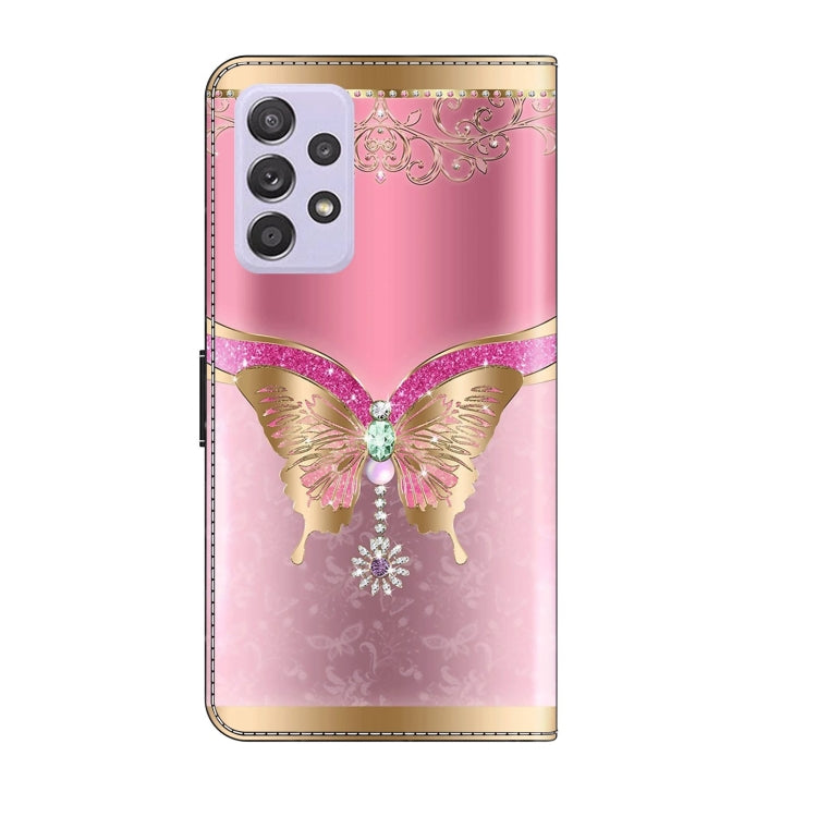 For Samsung Galaxy A52 / A52s 5G Crystal 3D Shockproof Protective Leather Phone Case(Pink Bottom Butterfly)