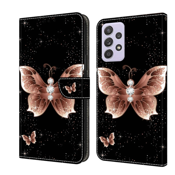 For Samsung Galaxy A52 / A52s 5G Crystal 3D Shockproof Protective Leather Phone Case(Pink Diamond Butterfly)