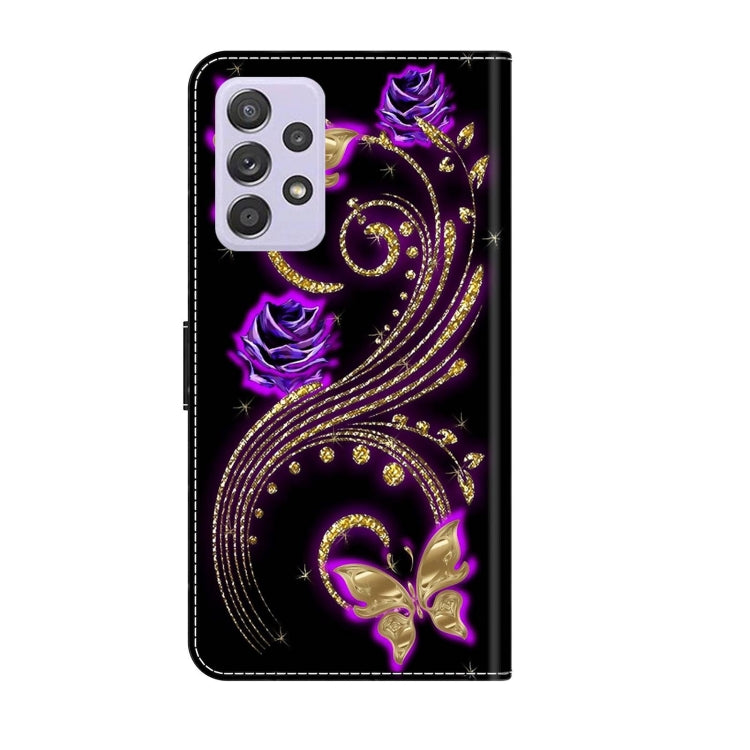 For Samsung Galaxy A52 / A52s 5G Crystal 3D Shockproof Protective Leather Phone Case(Purple Flower Butterfly)