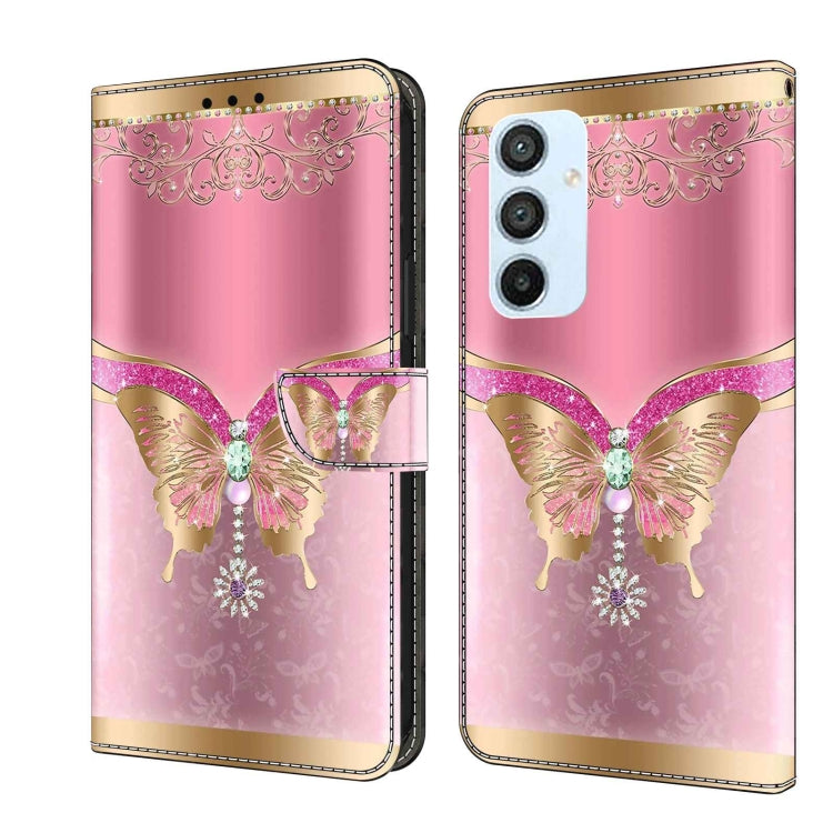 For Samsung Galaxy A54 5G Crystal 3D Shockproof Protective Leather Phone Case(Pink Bottom Butterfly)