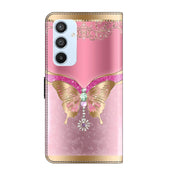 For Samsung Galaxy A54 5G Crystal 3D Shockproof Protective Leather Phone Case(Pink Bottom Butterfly)