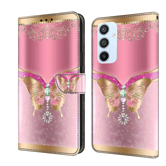 For Samsung Galaxy A54 5G Crystal 3D Shockproof Protective Leather Phone Case(Pink Bottom Butterfly)
