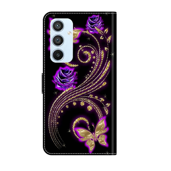 For Samsung Galaxy A54 5G Crystal 3D Shockproof Protective Leather Phone Case(Purple Flower Butterfly)