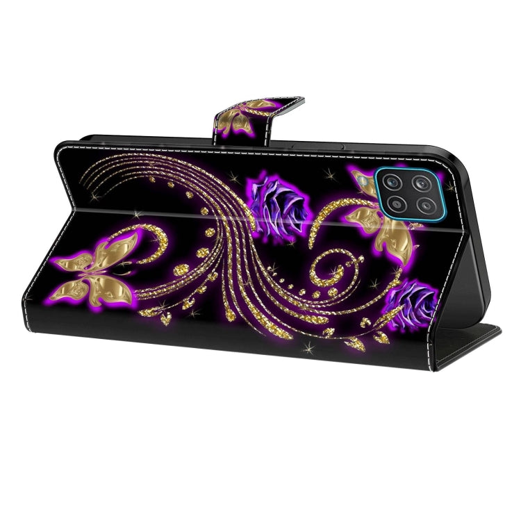 For Samsung Galaxy A54 5G Crystal 3D Shockproof Protective Leather Phone Case(Purple Flower Butterfly)