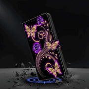 For Samsung Galaxy A54 5G Crystal 3D Shockproof Protective Leather Phone Case(Purple Flower Butterfly)