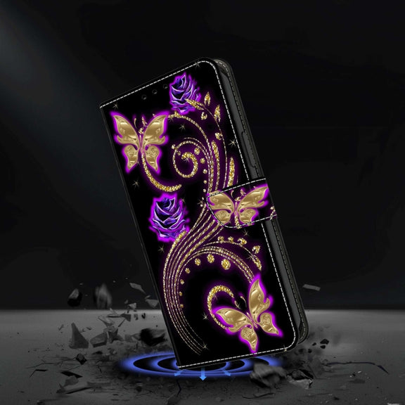 For Samsung Galaxy A54 5G Crystal 3D Shockproof Protective Leather Phone Case(Purple Flower Butterfly)