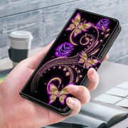 For Samsung Galaxy A54 5G Crystal 3D Shockproof Protective Leather Phone Case(Purple Flower Butterfly)