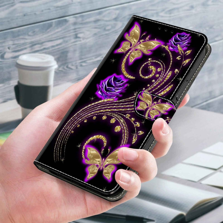 For Samsung Galaxy A54 5G Crystal 3D Shockproof Protective Leather Phone Case(Purple Flower Butterfly)