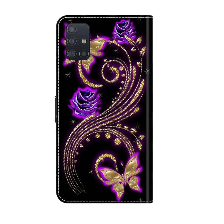 For Samsung Galaxy A71 4G Crystal 3D Shockproof Protective Leather Phone Case(Purple Flower Butterfly)