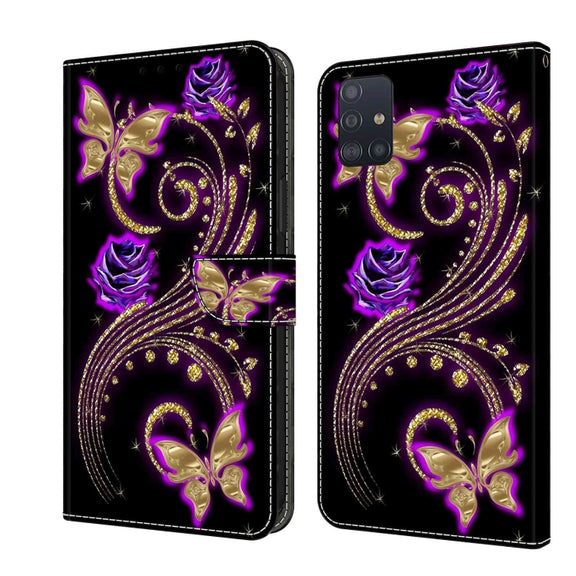 For Samsung Galaxy A71 4G Crystal 3D Shockproof Protective Leather Phone Case(Purple Flower Butterfly)