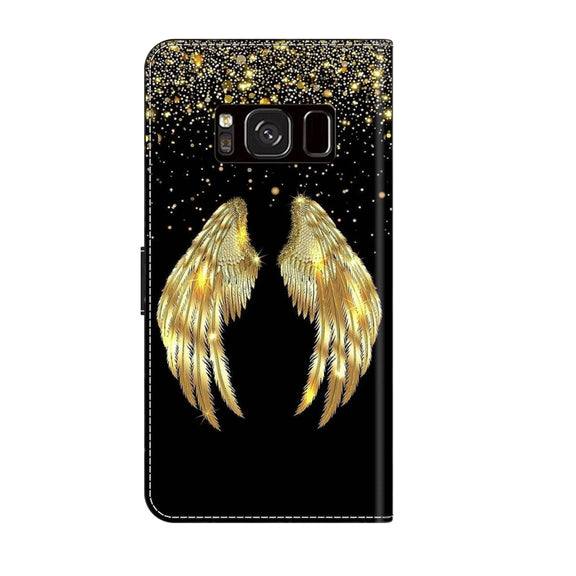 For Samsung Galaxy S8 Crystal 3D Shockproof Protective Leather Phone Case(Golden Wings)