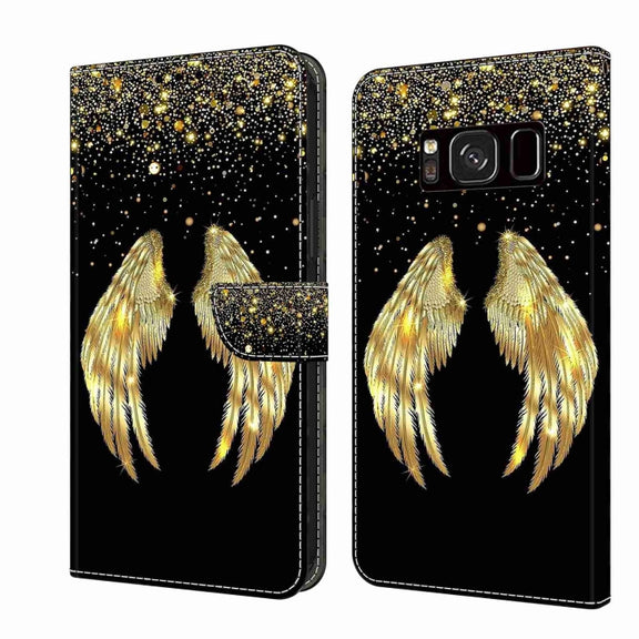 For Samsung Galaxy S8 Crystal 3D Shockproof Protective Leather Phone Case(Golden Wings)
