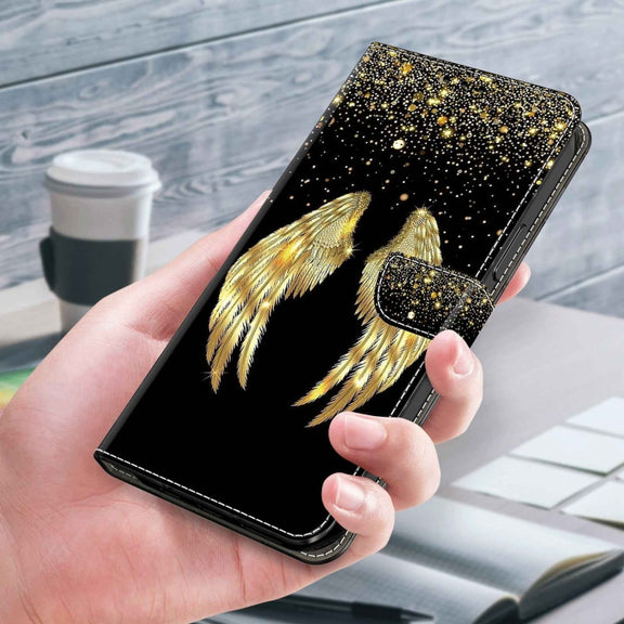 For Samsung Galaxy S8 Crystal 3D Shockproof Protective Leather Phone Case(Golden Wings)