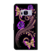 For Samsung Galaxy S8+ Crystal 3D Shockproof Protective Leather Phone Case(Purple Flower Butterfly)