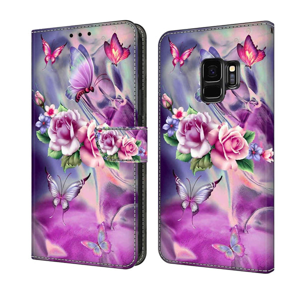 For Samsung Galaxy S9 Crystal 3D Shockproof Protective Leather Phone Case(Butterfly)