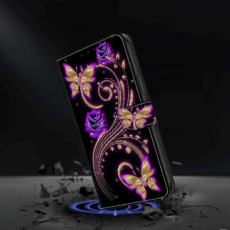 For Samsung Galaxy S9 Crystal 3D Shockproof Protective Leather Phone Case(Purple Flower Butterfly)