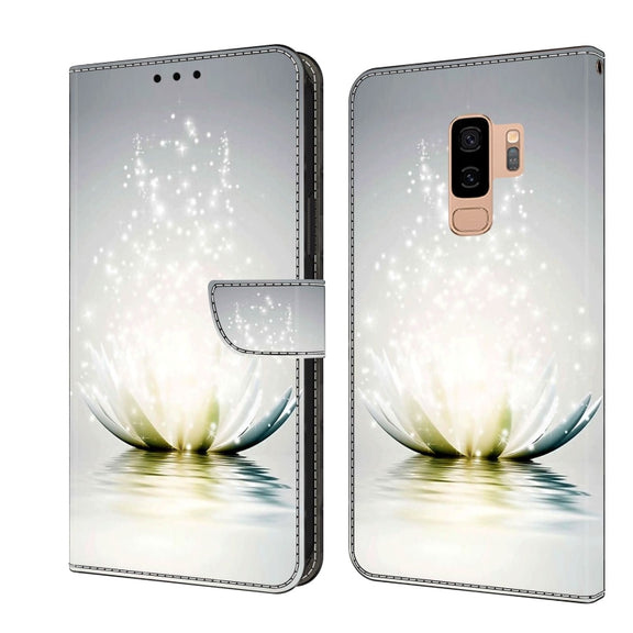 For Samsung Galaxy S9+ Crystal 3D Shockproof Protective Leather Phone Case(Light Lotus)