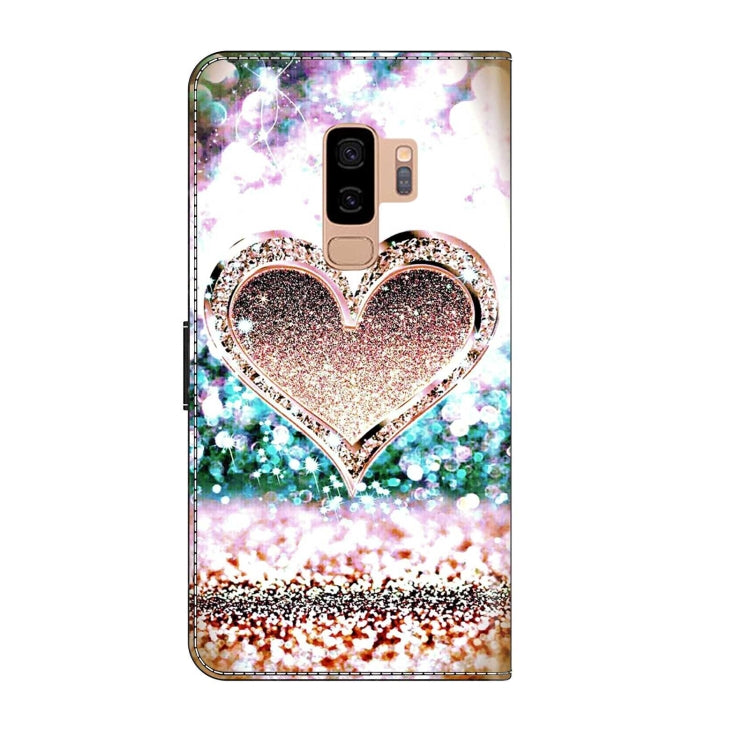 For Samsung Galaxy S9+ Crystal 3D Shockproof Protective Leather Phone Case(Pink Diamond Heart)