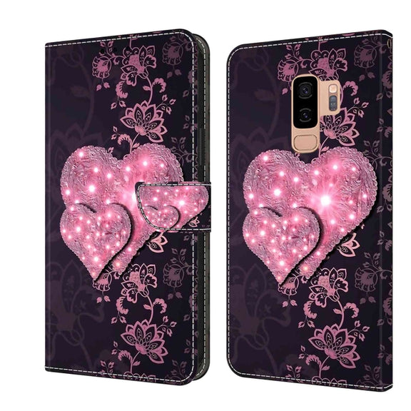 For Samsung Galaxy S9+ Crystal 3D Shockproof Protective Leather Phone Case(Lace Love)