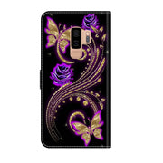 For Samsung Galaxy S9+ Crystal 3D Shockproof Protective Leather Phone Case(Purple Flower Butterfly)