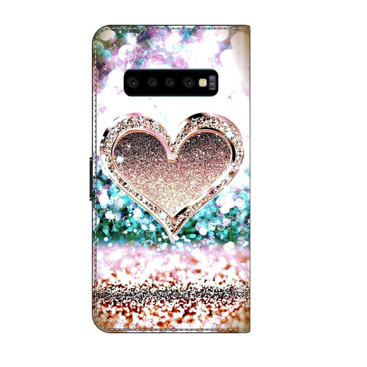 For Samsung Galaxy S10 Crystal 3D Shockproof Protective Leather Phone Case(Pink Diamond Heart)