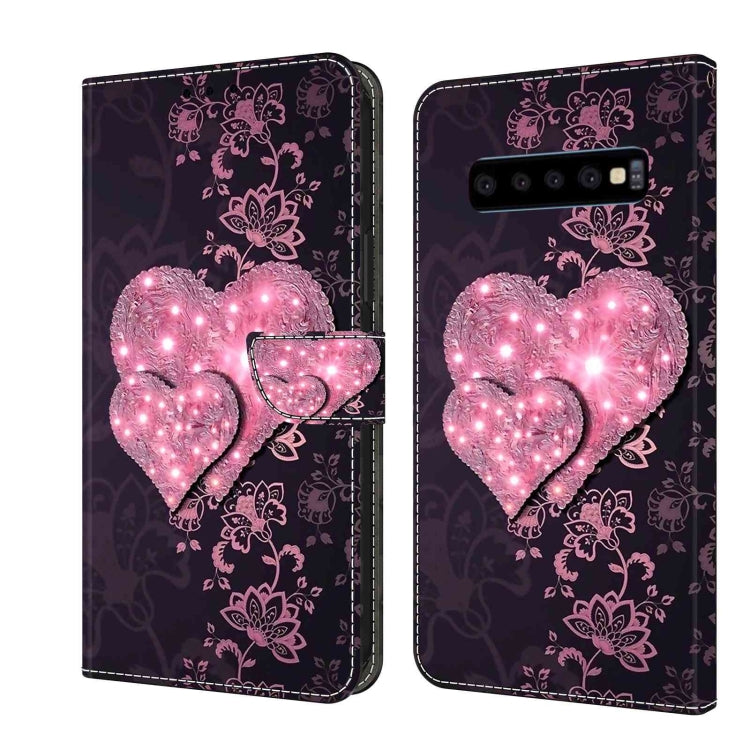 For Samsung Galaxy S10 Crystal 3D Shockproof Protective Leather Phone Case(Lace Love)