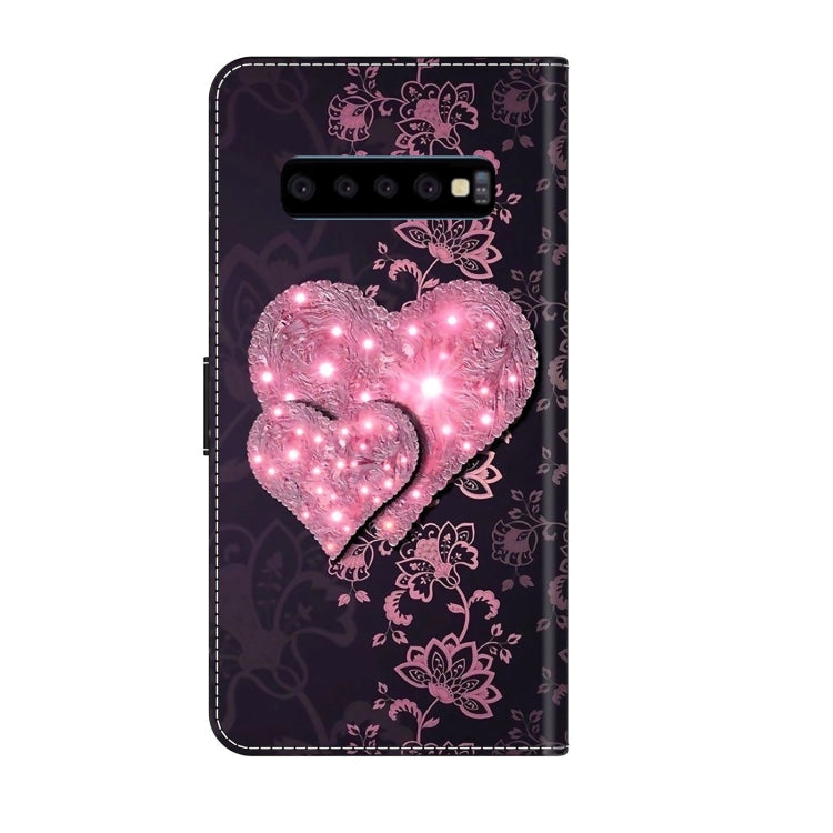For Samsung Galaxy S10 Crystal 3D Shockproof Protective Leather Phone Case(Lace Love)