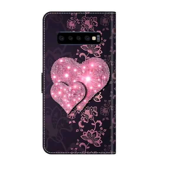 For Samsung Galaxy S10 Crystal 3D Shockproof Protective Leather Phone Case(Lace Love)
