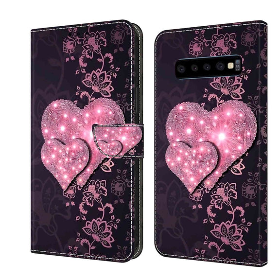 For Samsung Galaxy S10 Crystal 3D Shockproof Protective Leather Phone Case(Lace Love)