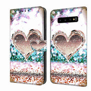 For Samsung Galaxy S10+ Crystal 3D Shockproof Protective Leather Phone Case(Pink Diamond Heart)
