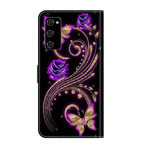 For Samsung Galaxy S20 FE Crystal 3D Shockproof Protective Leather Phone Case(Purple Flower Butterfly)