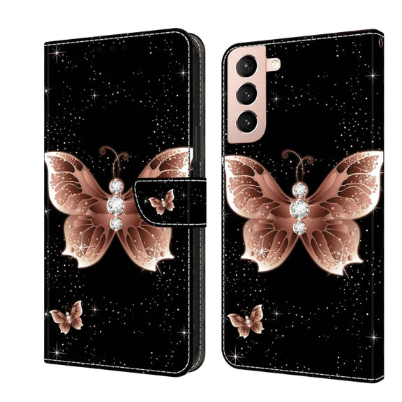 For Samsung Galaxy S21 Crystal 3D Shockproof Protective Leather Phone Case(Pink Diamond Butterfly)