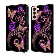 For Samsung Galaxy S21 Crystal 3D Shockproof Protective Leather Phone Case(Purple Flower Butterfly)