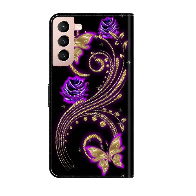For Samsung Galaxy S21 Crystal 3D Shockproof Protective Leather Phone Case(Purple Flower Butterfly)