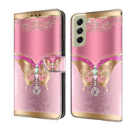 For Samsung Galaxy S21 FE 5G Crystal 3D Shockproof Protective Leather Phone Case(Pink Bottom Butterfly)